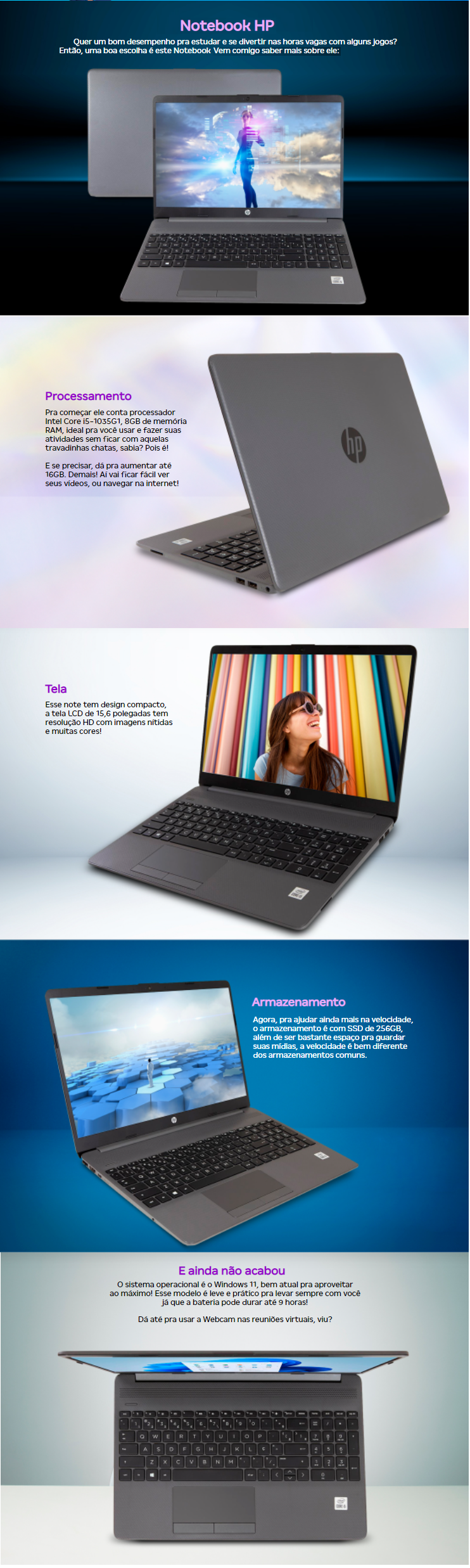 NOTEBOOK HP INTEL CORE I5 8GB 256GB SSD 15,6 POL WINDOWS 11 256 G8